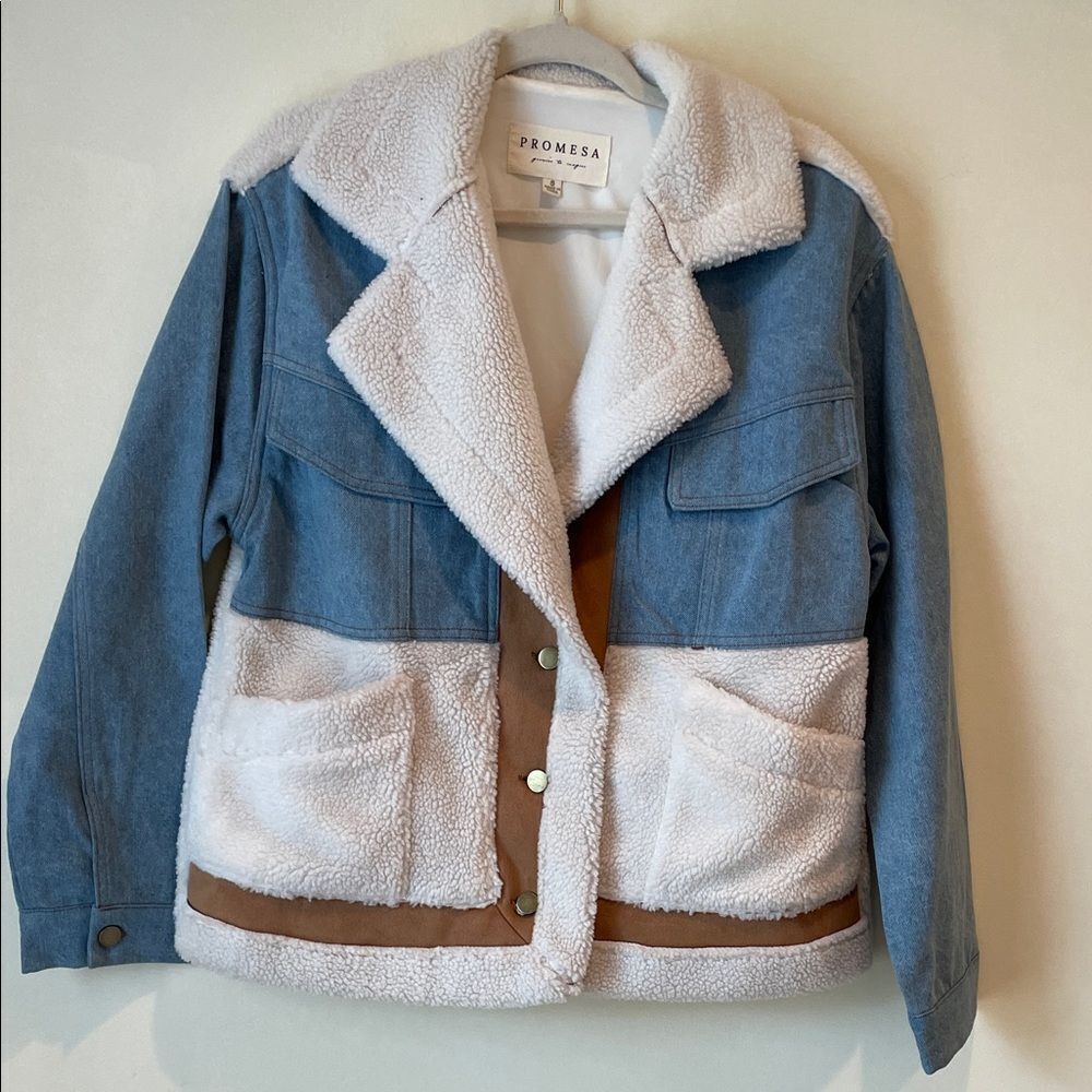Promesa Denim and Cream Sherpa Jacket